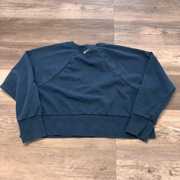 Nike Dri-Fit Teal White Womens L Get It Fleece Training Crop Crewneck Sweatshirt - Picture 3 of 9